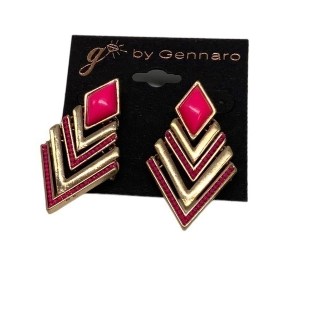 Vtg Style articulating Statement Earrings retro Pink Gold‎ Chevron 80s Gennaro